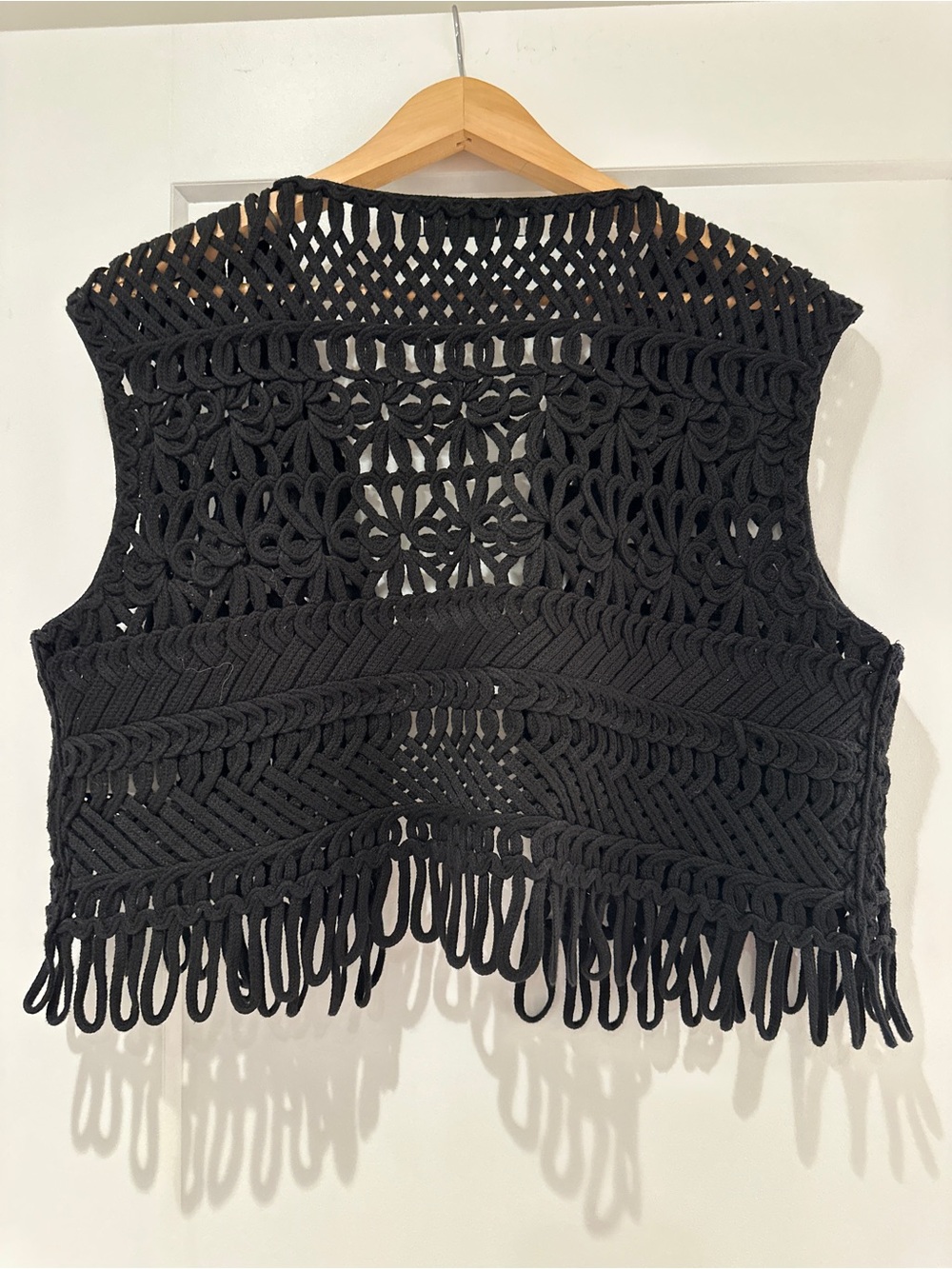 Zara Black Crochet Fringe Vest - Picture 2 of 5